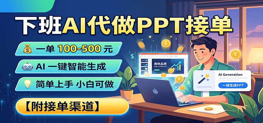 下班AI代做PPT接单,一单100-500,AI一键生成,小白也能做,附接单渠道-御文网
