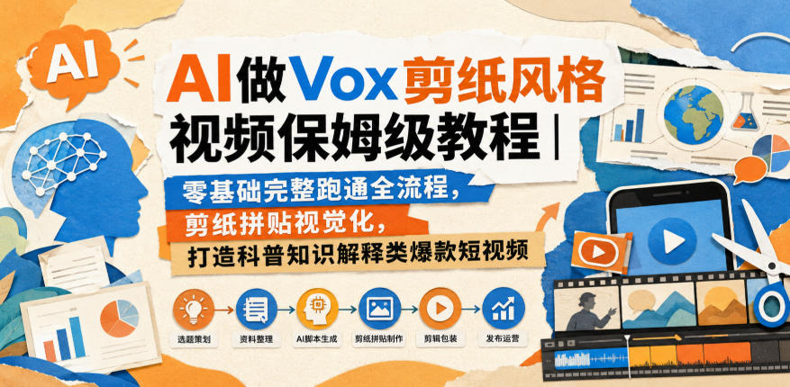 AI做Vox剪纸风格视频保姆级教程|零基础完整跑通全流程,剪纸拼贴视觉化,打造科普知识解释类爆款短视频-御文网