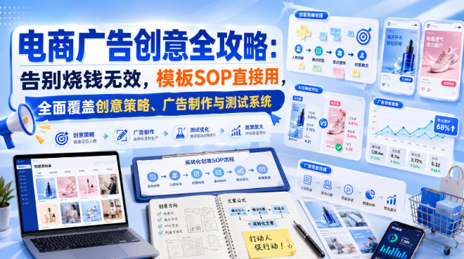 电商广告创意全攻略:告别烧钱无效,模板SOP直接用,全面覆盖创意策略、广告制作与测试系统【原创双语字幕】-御文网