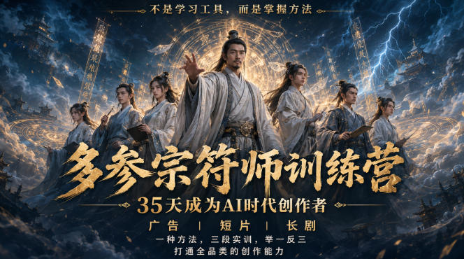 多参宗符师训练营,35天成为AI时代创作者,广告|短片|长剧,一种方法,三段实训,举一反三,打通全品类的创作能力-御文网