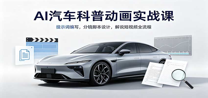 AI汽车科普动画实战课：提示词编写，分镜脚本设计，解说短视频全流程-御文网