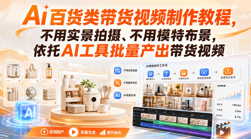 Ai百货类带货视频制作教程,不用实景拍摄、不用模特布景,依托AI工具批量产出带货视频-御文网