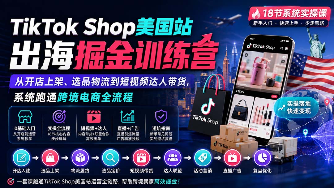 TikTok Shop美国站出海掘金训练营：从开店上架、选品物流到短视频达人带货，系统跑通跨境电商全流程-御文网