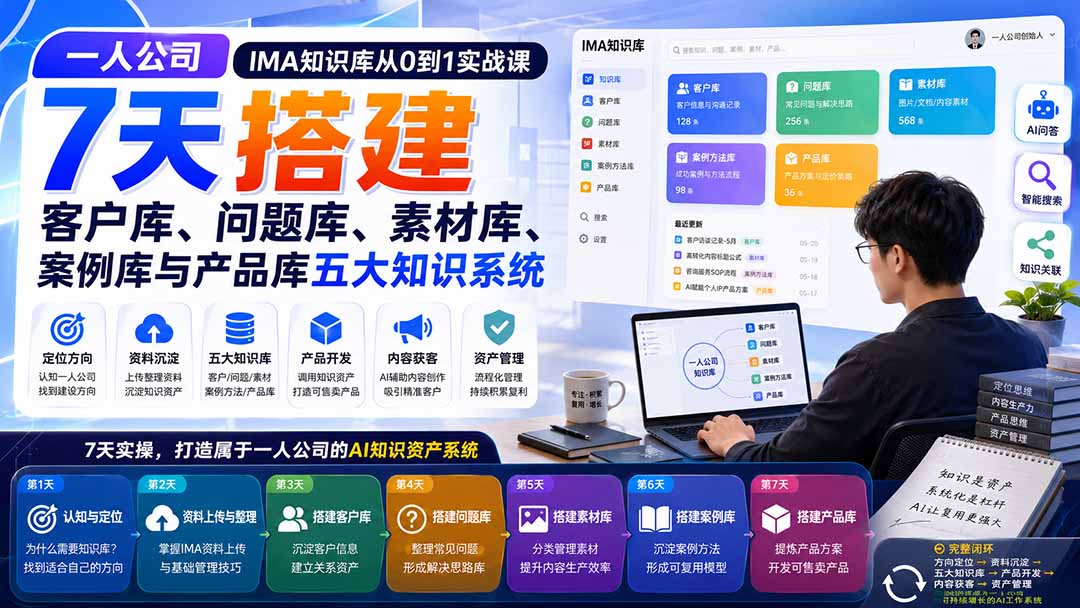 一人公司IMA知识库从0到1实战课:7天搭建客户库、问题库、素材库、案例库与产品库五大知识系统-御文网