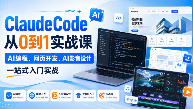 Claude Code从0到1实战课,AI编程、网页开发、AI影音设计一站式入门实战(更新)-御文网