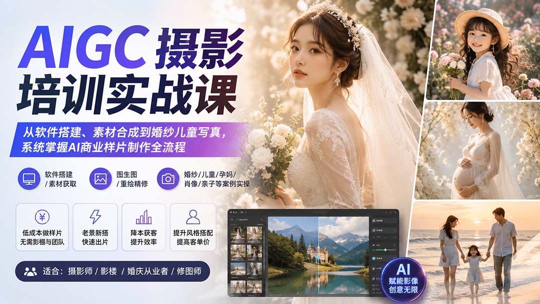 AIGC摄影培训实战课：从软件搭建、素材合成到婚纱儿童写真，系统掌握AI商业样片制作全流程-御文网
