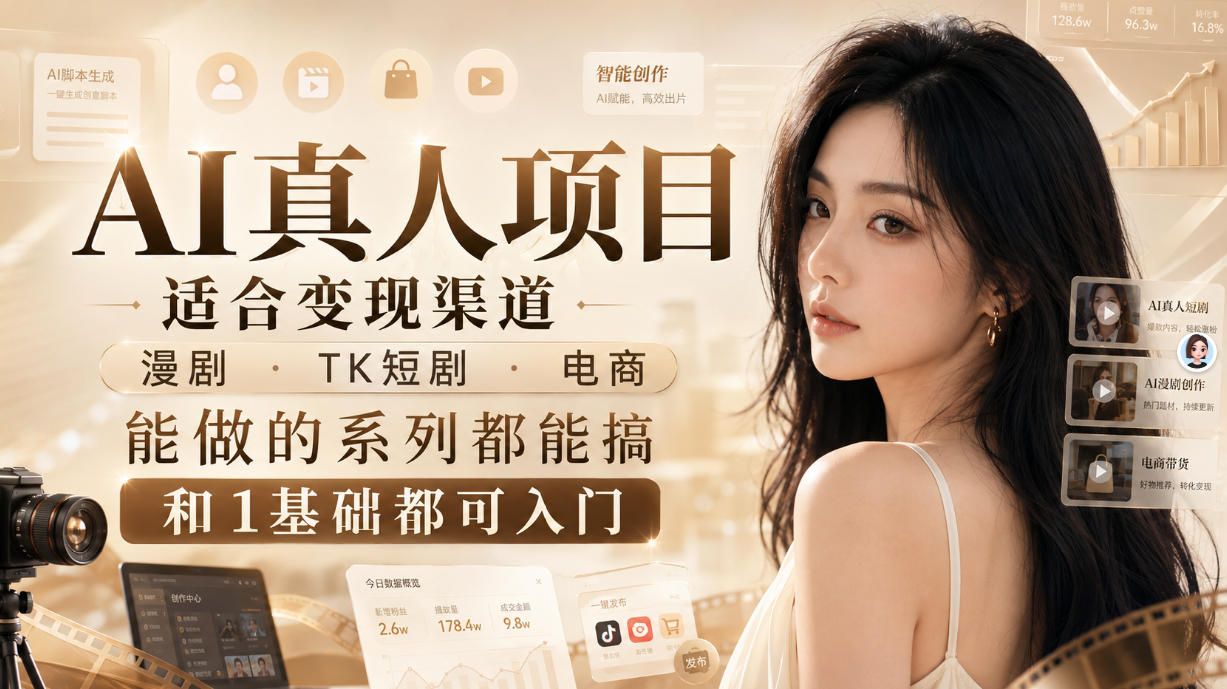 AI真人项目,适合变现渠道,漫剧,TK短剧,电商,能做的系列都能搞,0和1基础都可入门-御文网