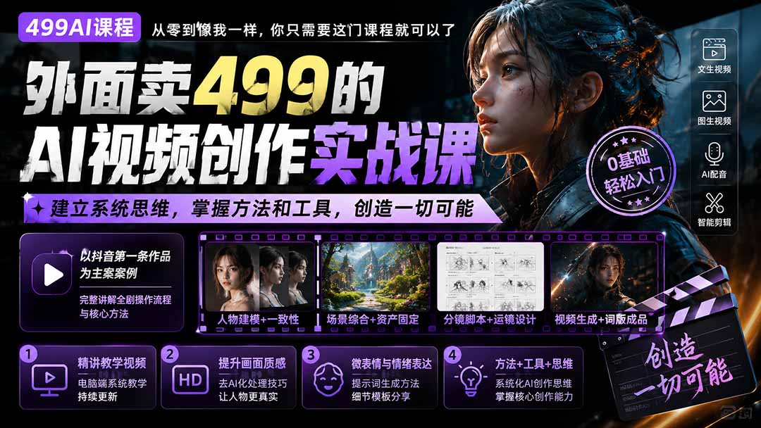 外面卖499的AI视频创作实战课：建立系统思维，掌握方法和工具，创造一切可能。-御文网