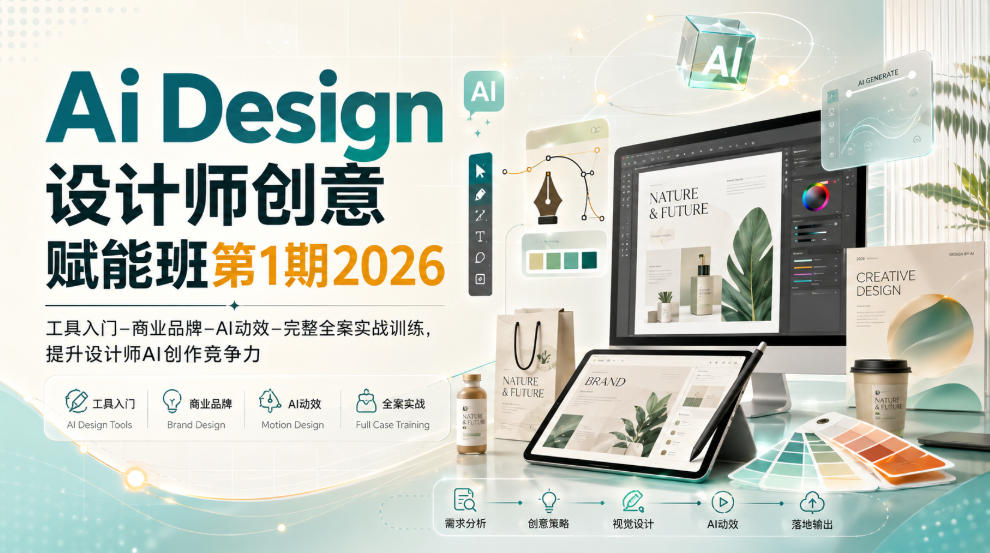 Ai Design设计师创意赋能班第1期2026｜工具入门‑商业品牌‑AI动效‑完整全案实战训练，提升设计师AI创作竞争力-御文网