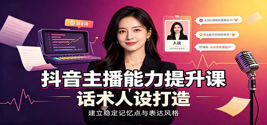 抖音主播能力提升课：账号底层逻辑，直播间搭建调试，话术人设打造全套教学-御文网