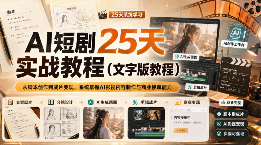 AI短剧25天实战教程(文字版教程)，从脚本创作到成片变现，系统掌握AI影视内容制作与商业接单能力-御文网