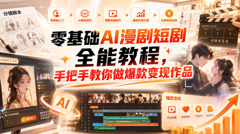 零基础AI漫剧短剧全能教程,从AI智能体搭建、文案脚本分镜、多平台AI生视频、剪映精修,覆盖全题材创作,手把手教你做爆款变现作品-御文网