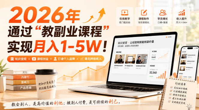 2026年通过“教副业课程”实现月入1-5W！毫无保留的全部教给你，长期稳定【揭秘】-御文网