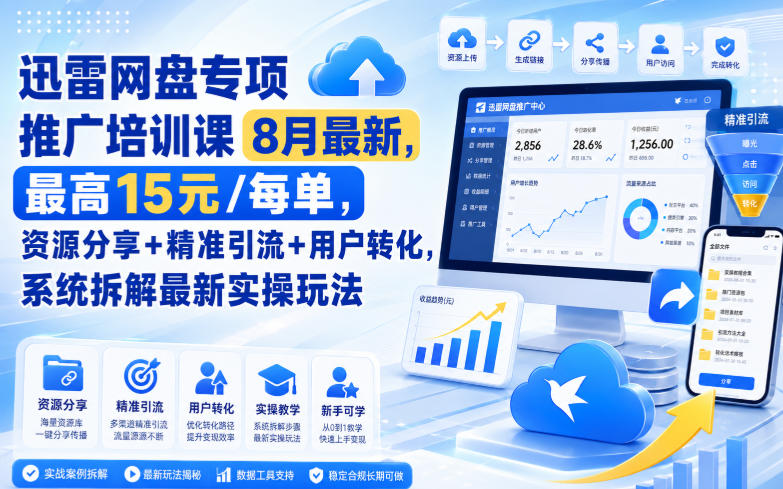 迅雷网盘专项推广培训课8月最新，最高15米/每单，资源分享+精准引流+用户转化，系统拆解最新实操玩法(更新0903)-御文网