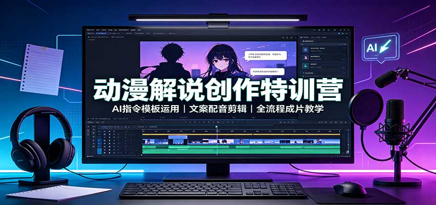 动漫解说创作特训营：AI指令模板运用，文案配音剪辑，全流程成片教学-御文网