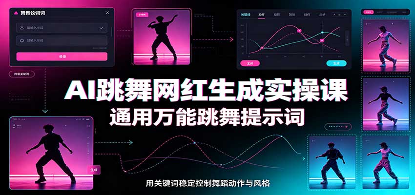 AI跳舞网红生成实操课：通用万能跳舞提示词，多模型适配，人物舞蹈视频制作全套教学-御文网