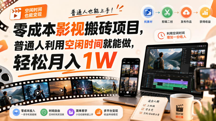 零门槛影视搬砖项目,月入万元,玩法稳定普通人可落地的长期副业!-御文网