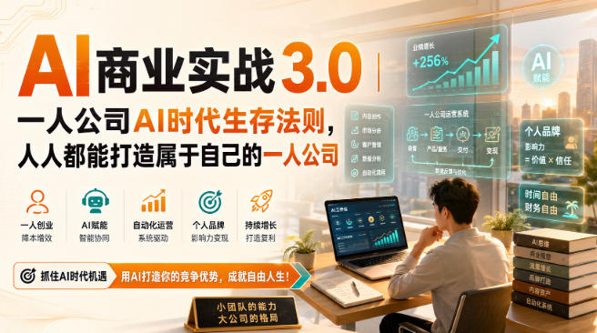 AI商业实战3.0|一人公司AI时代生存法则,人人都能打造属于自己的一人公司-御文网