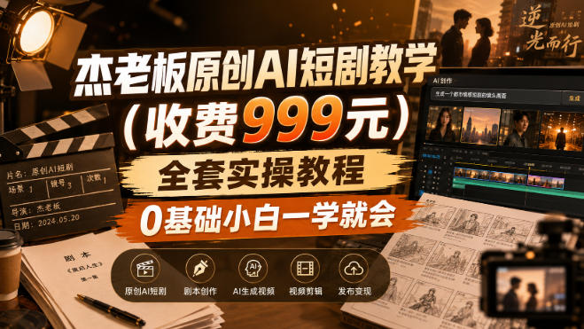 杰老板原创AI短剧教学(收费999元)，全套实操教程，0基础小白一学就会，非搬运技术-御文网