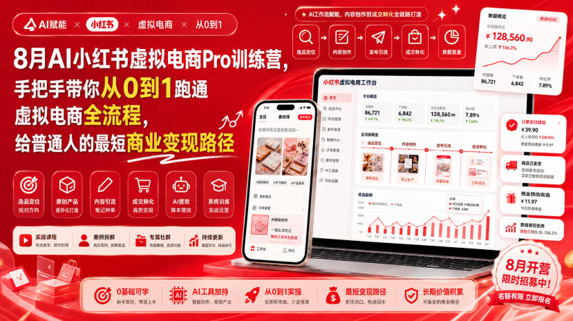 8月AI小红书虚拟电商Pro训练营，手把手带你从0到1跑通虚拟电商全流程，给普通人的最短商业变现路径(更新0903)-御文网