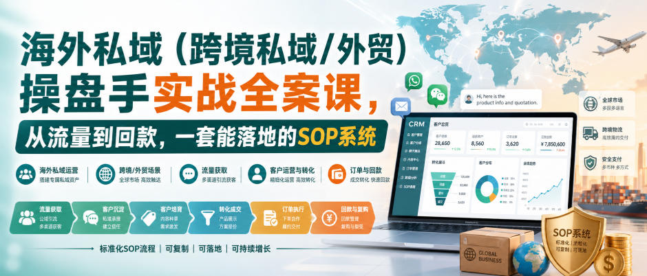 海外私域(跨境私域/外贸)操盘手实战全案课,从流量到回款,一套能落地的SOP系统-御文网