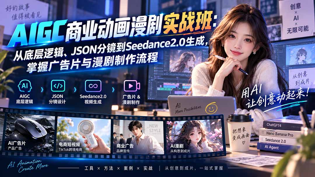 AIGC商业动画漫剧实战班-更新:从底层逻辑、JSON分镜到Seedance2.0生成,掌握广告片与漫剧制作流程-御文网
