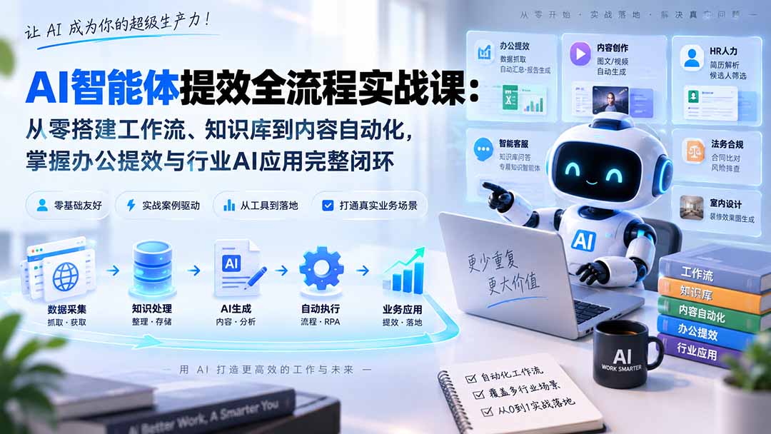 AI智能体提效全流程实战课：从零搭建工作流、知识库到内容自动化，掌握办公提效与行业AI应用完整闭环-御文网