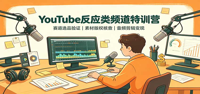 YouTube反应类频道特训营：赛道选品验证，素材版权核查，音频剪辑变现-御文网