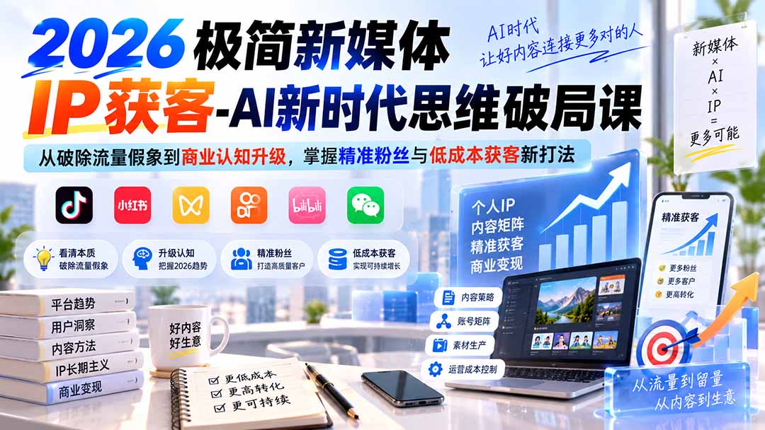 2026极简新媒体IP获客-AI新时代思维破局课：从破除流量假象到商业认知升级，掌握精准粉丝与低成本获客新打法-御文网