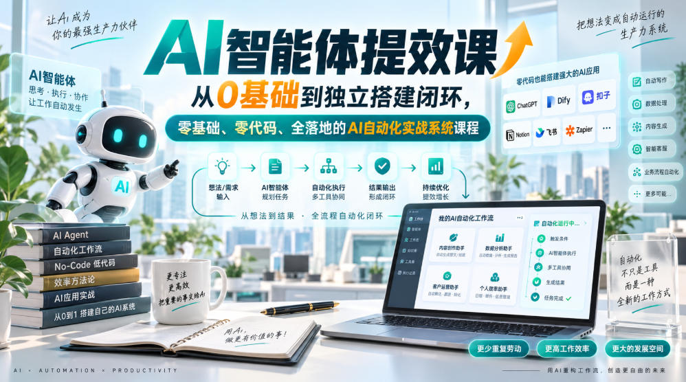 AI智能体提效课,从0基础到独立搭建闭环,零基础、零代码、全落地的AI自动化实战系统课程-御文网