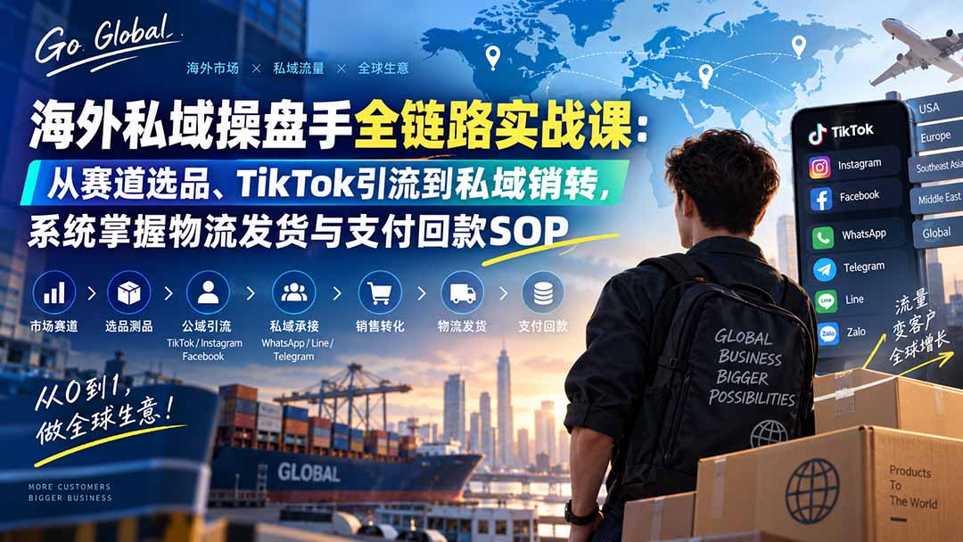 海外私域操盘手全链路实战课：从赛道选品、TikTok引流到私域销转，系统掌握物流发货与支付回款SOP-御文网