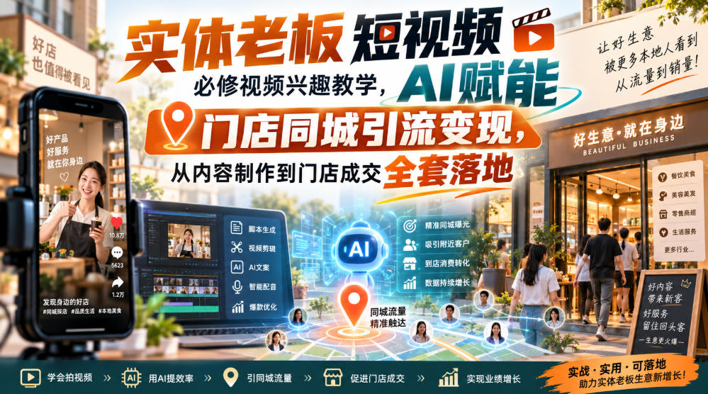 实体老板短视频必修视频兴趣教学，AI赋能门店同城引流变现，AI+短视频+直播打爆实体客流量-御文网