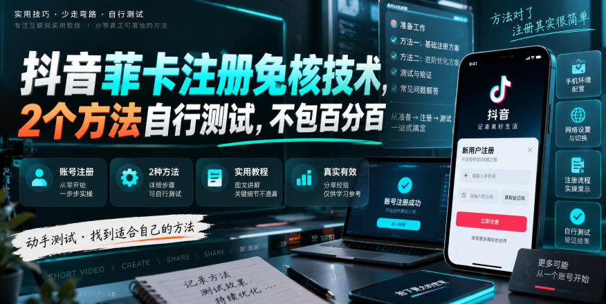 抖音菲卡注册免核技术，2个方法自行测试，不包百分百-御文网
