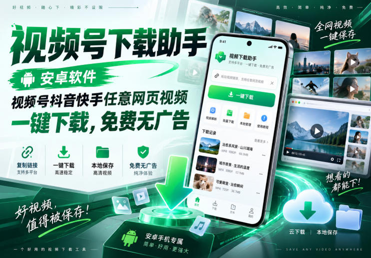 视频号下载助手，安卓软件，视频号抖音快手任意网页视频，一键下载，免费无广告-御文网