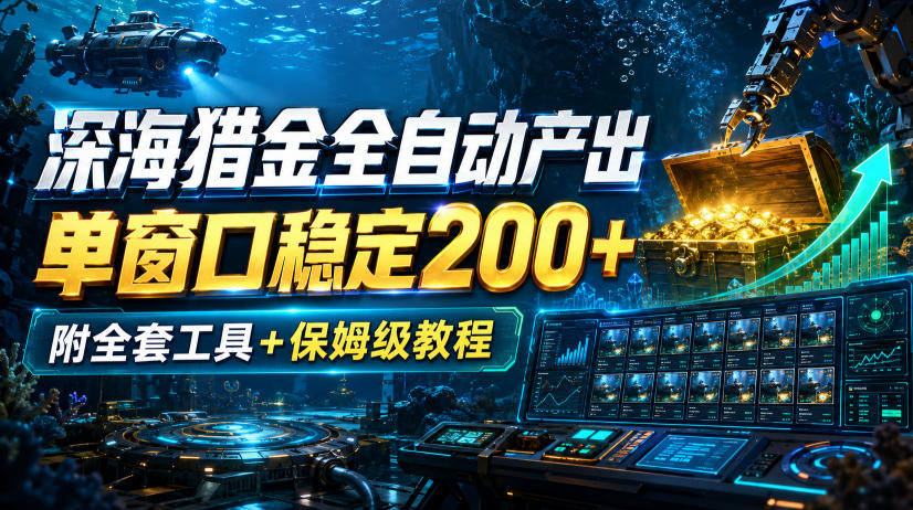 深海猎金全自动产出，单窗口稳定200+，附全套工具+保姆级教程【揭秘】-御文网