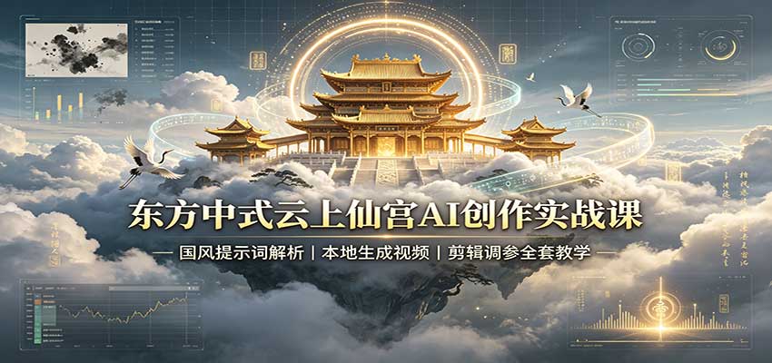 东方中式云上仙宫AI创作实战课：国风提示词解析，本地生成视频，剪辑调参全套教学-御文网
