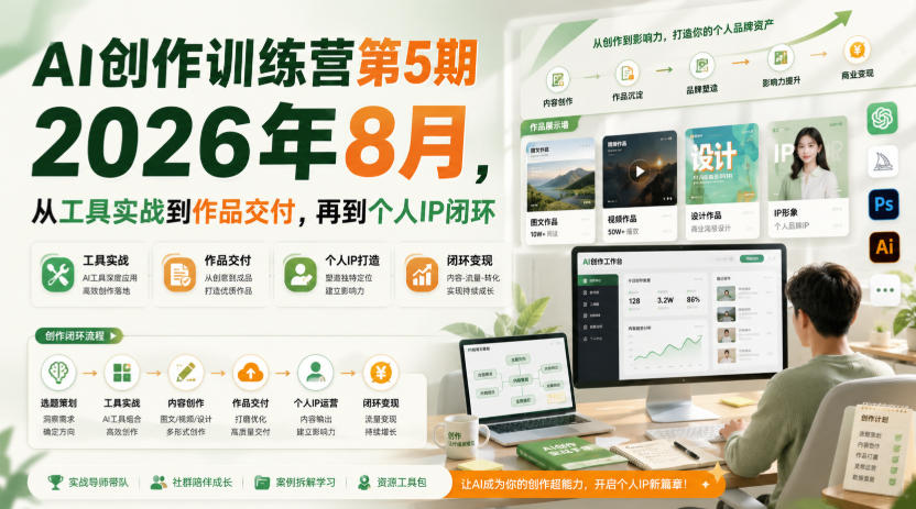 AI创作训练营第5期2026年8月，从工具实战到作品交付，再到个人IP闭环(更新0904)-御文网