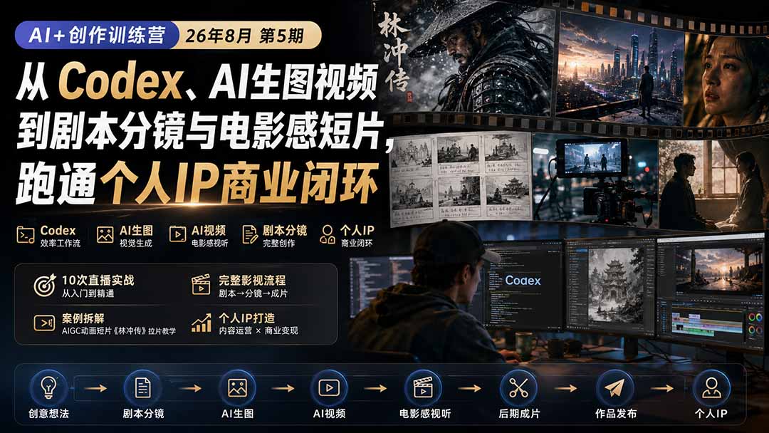 AI+创作训练营26年第5期-更新：从Codex、AI生图视频到剧本分镜与电影感短片，跑通个人IP商业闭环-御文网