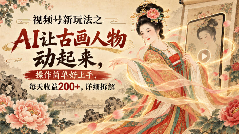 视频号新玩法之AI让古画人物动起来，操作简单好上手，每天收益200+，详细拆解-御文网