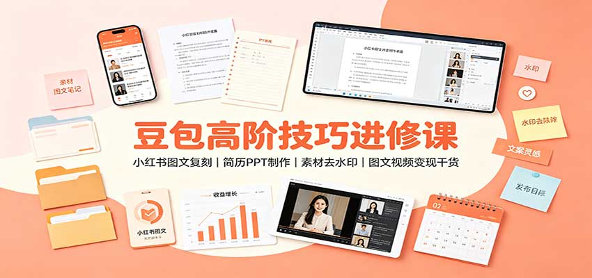 豆包高阶技巧进修课：小红书图文复刻，简历PPT制作，素材去水印，图文视频变现干货-御文网