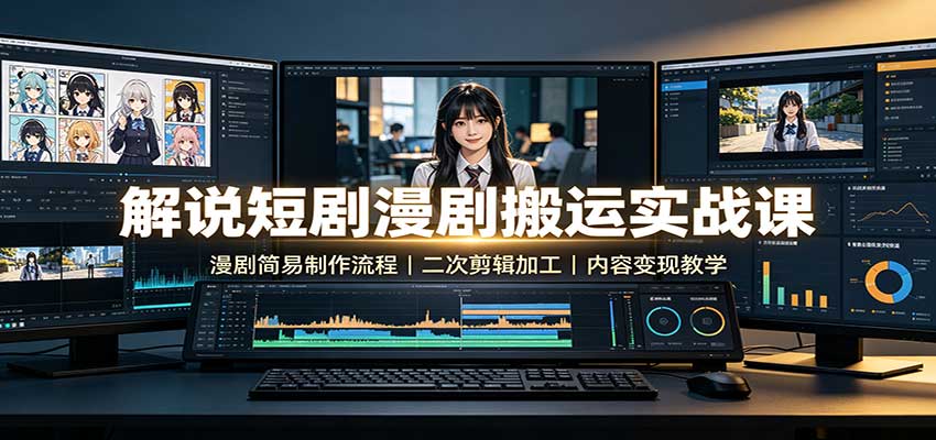 解说短剧漫剧搬运实战课:漫剧简易制作流程,二次剪辑加工,内容变现教学-御文网