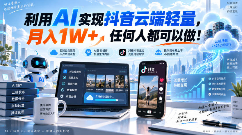 利用AI实现抖音云端轻量,月入1W+,任何人都可以做!【揭秘】-御文网