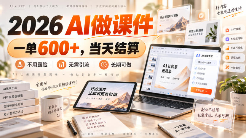 2026 AI做课件，一单600+，当天结算，不用露脸，无需引流，长期可做【揭秘】-御文网