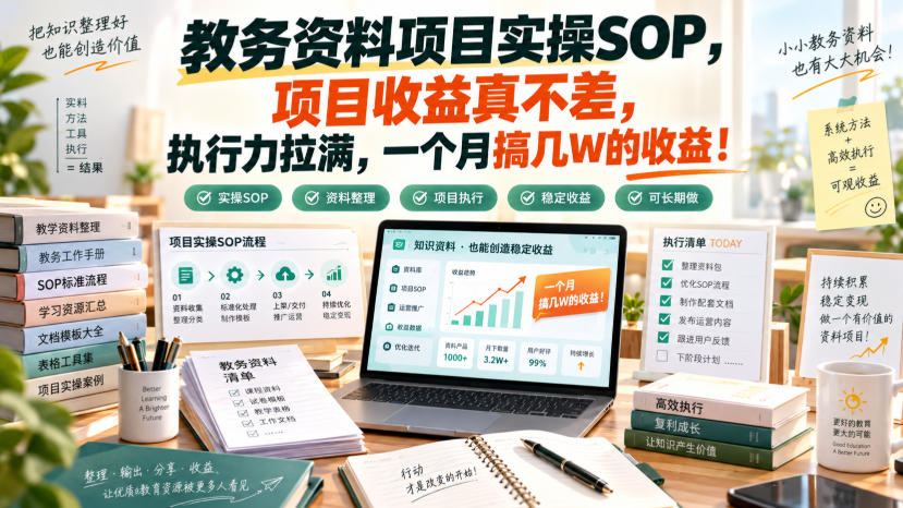 教务资料项目实操SOP，项目收益真不差，执行力拉满，一个月搞几W的收益-御文网