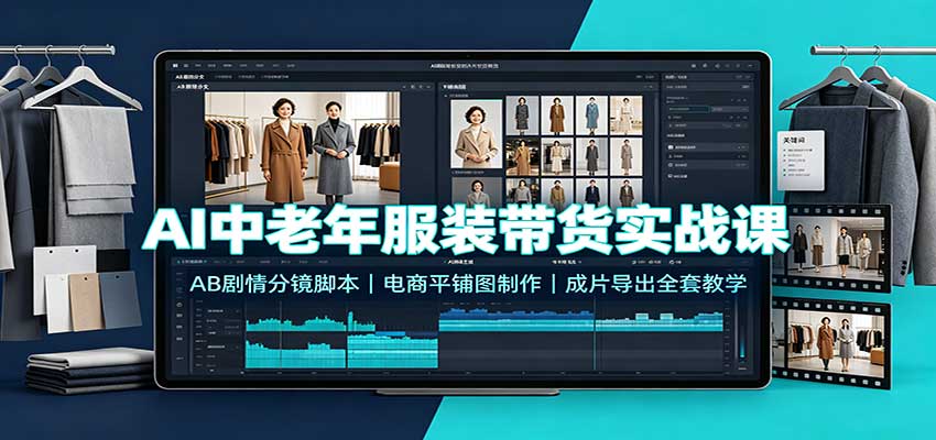 AI中老年服装带货实战课：AB剧情分镜脚本，电商平铺图制作，成片导出全套教学-御文网
