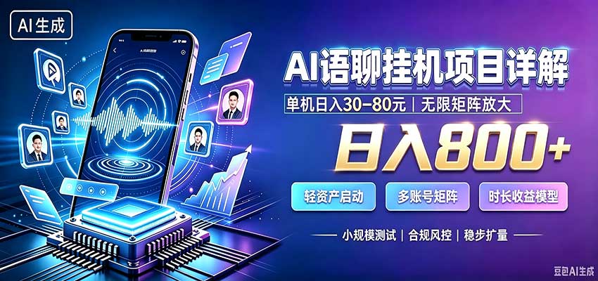 AI语聊挂机，日入800+，适用个人副业，工作室矩阵操作-御文网