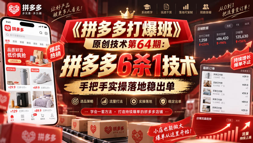 《拼多多打爆班》原创技术第64期:拼多多6杀1技术,手把手实操落地稳出单-御文网