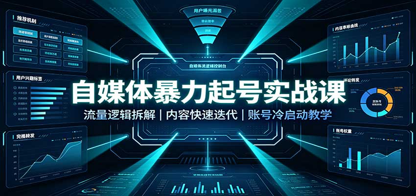 自媒体暴力起号实战课:流量逻辑拆解,内容快速迭代,账号冷启动教学-御文网