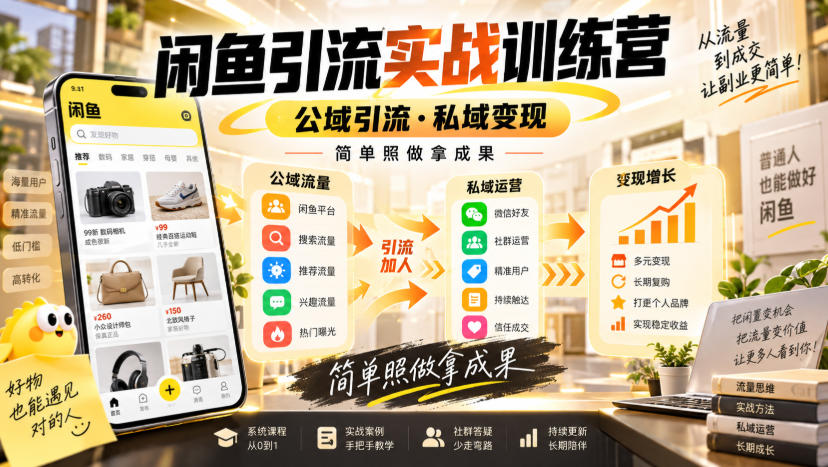 闲鱼引流实战训练营，公域引流·私域变现，简单照做拿成果-御文网