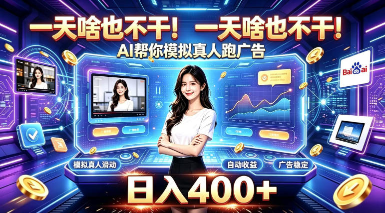 一天啥也不干！AI帮你模拟真人跑广告，稳定日入400+，实现真正被动变现【揭秘】-御文网